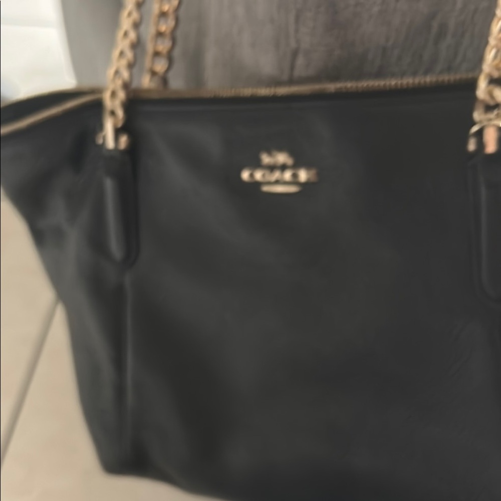 Coach Black Leather Shoulder Bag with Gold Chain